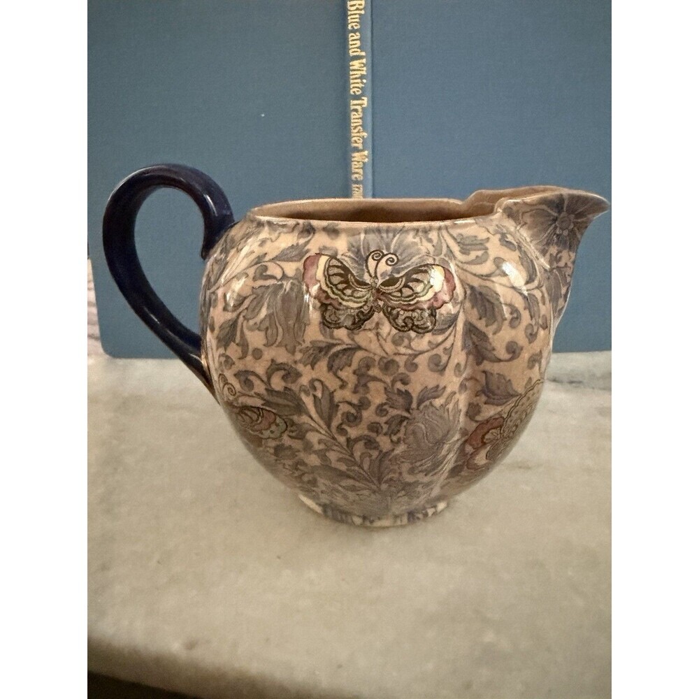 Royal Doulton Antique Ceramic Pitcher Floral Butterflies Crazing Made In England